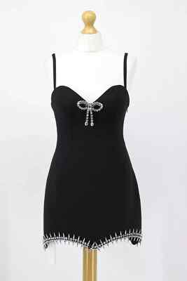 AREA CRYSTAL BOW SPIKED MINI DRESS WOMENS BLACK STRAPPY RRP £2131 AD