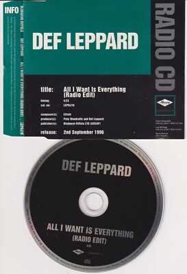 Def Leppard   All I Want Is Everything - Import 1 Track Promo Single CD 1996