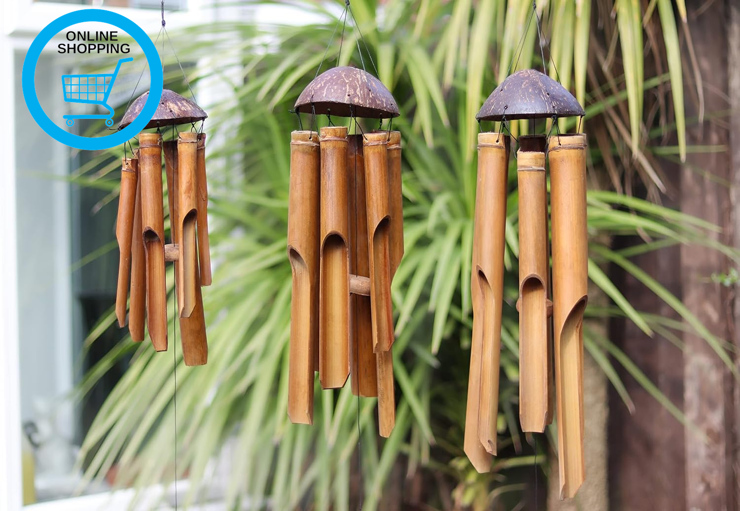 Bamboo Wind Chime Fair Trade - Hand Carved Hanging Accessory (35Cm)
