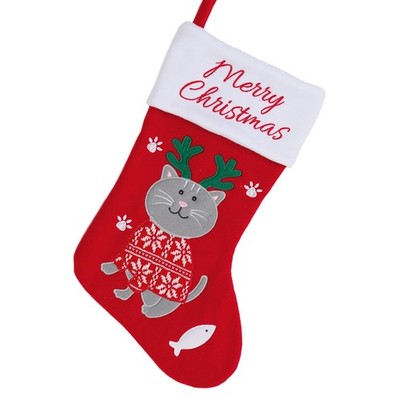 Haustier Weihnachtsstrumpf mit gesticktem Frohe Weihnachten und Katzenbild