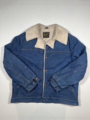 Vintage Wrangler Jacket Mens XL Blue Wranch Coat Sherpa Lined Denim 80s 90s USA