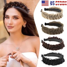 Wide Braided Headband with Teeth Synthetic Hair Plaited Headband Fishtail Braide