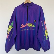 Vintage 90s Surf Style Windbreaker Jacket OS Purple Iridescent 1/4 Zip Pullover