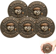 5 Pack Over Par Old Bastards Golf Coin, Golf Challenge Coin for Men with Whiskey