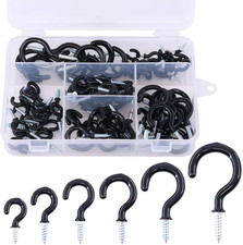 100-Pieces 6 Sizes Black Vinyl Coated Cup Hooks Screw-in Ceiling Hooks Screw Hoo