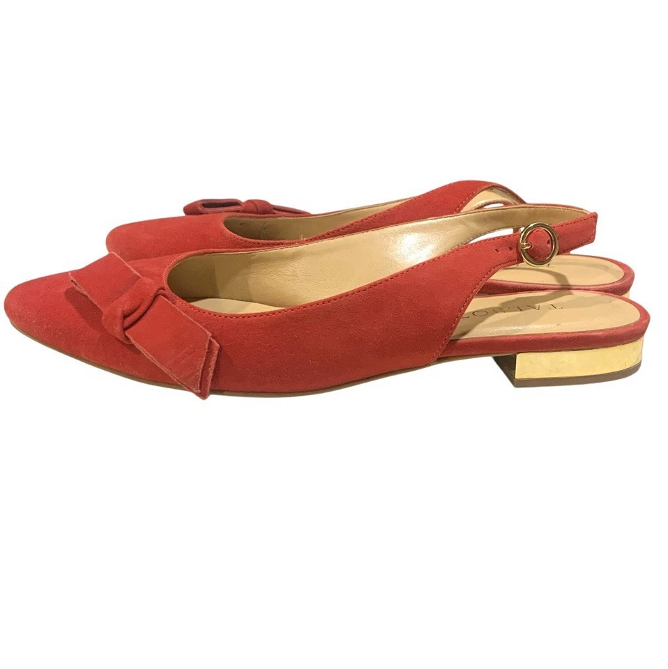 Talbots Edison Lazo Lateral Eslinga Pisos Cuero Rojo Gamuza Dorado Tacón Talla 7M Foto 2 de 4