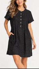 Quince Women's 100% European Linen Pintuck Shirt Dress Black Size S