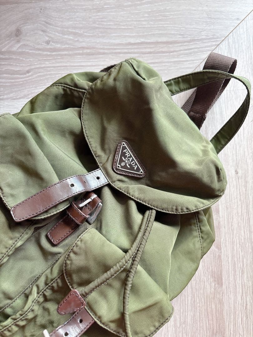 Prada Nylon Backpack Khaki Triangle Logo White Tag Authentic Women's Bag thumbnail 4