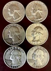 Washington Quarters Lot of 6; 90% silver; 1964 and earlier; very sharp coins