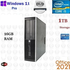 Windows 11 HP i5 3.2 ghz 1TB 16GB RAM WiFi BT Desktop Computer PC USB-C Office21