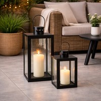 2Er Laternen Set Schwarz Gartenlaterne Windlicht Metall Schwarz Ca. H30/41Cm