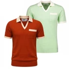 MADCAP RETRO 50s 70s RiBBED KNITTED SKIPPER NECK POLO TOP MENS MOD Cabana MC1161