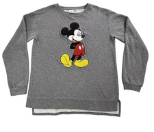 Disney Mickey Mouse Sweatshirt Womens Large Charcoal Graphic Fleece Crewneck