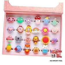 Little Girl Jewel Rings Pink,Adjustable Princess Ring Set in Gift Box,Kids Mat