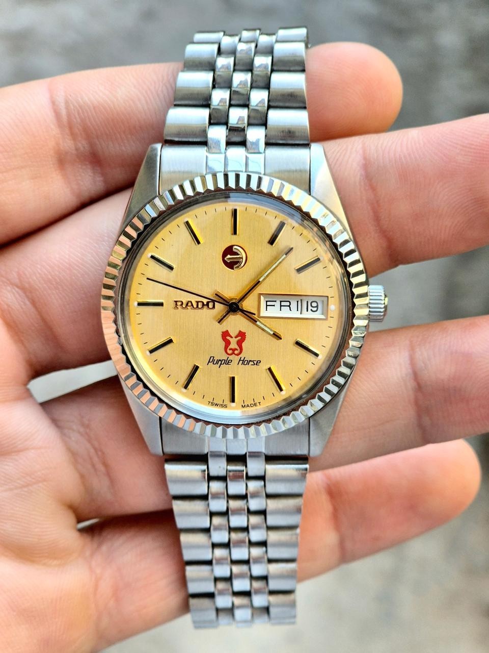 Day Automatic Date Purple Gold Rado Watch Horse Dial Men’s - vintagewatches.pk