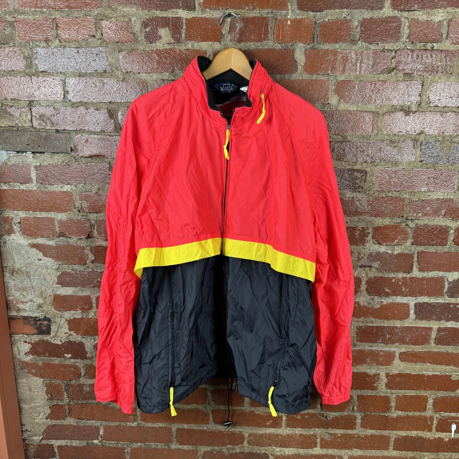 Vintage Woolrich Jacket Mens XL Red Black Colorblock Lightweight Windbreaker 90s