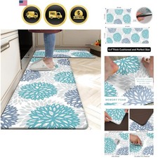 Teal Kitchen Mats Set of 2 Cushioned Anti Fatigue Kitchen Rugs Non Slip Water...