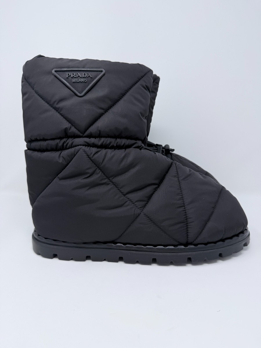 プラダ　ブーツ Black Re-nylon And Leather Booties | PRADA
