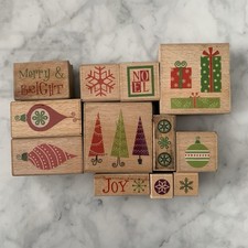 Retro Holiday Stamp Set Wood Mount Christmas