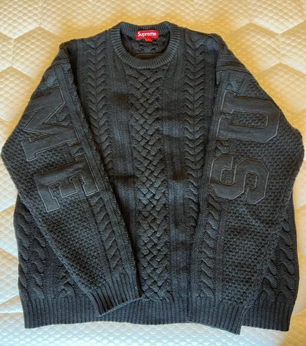 Pull Supreme Appliqué Cable Knit, Noir, XL