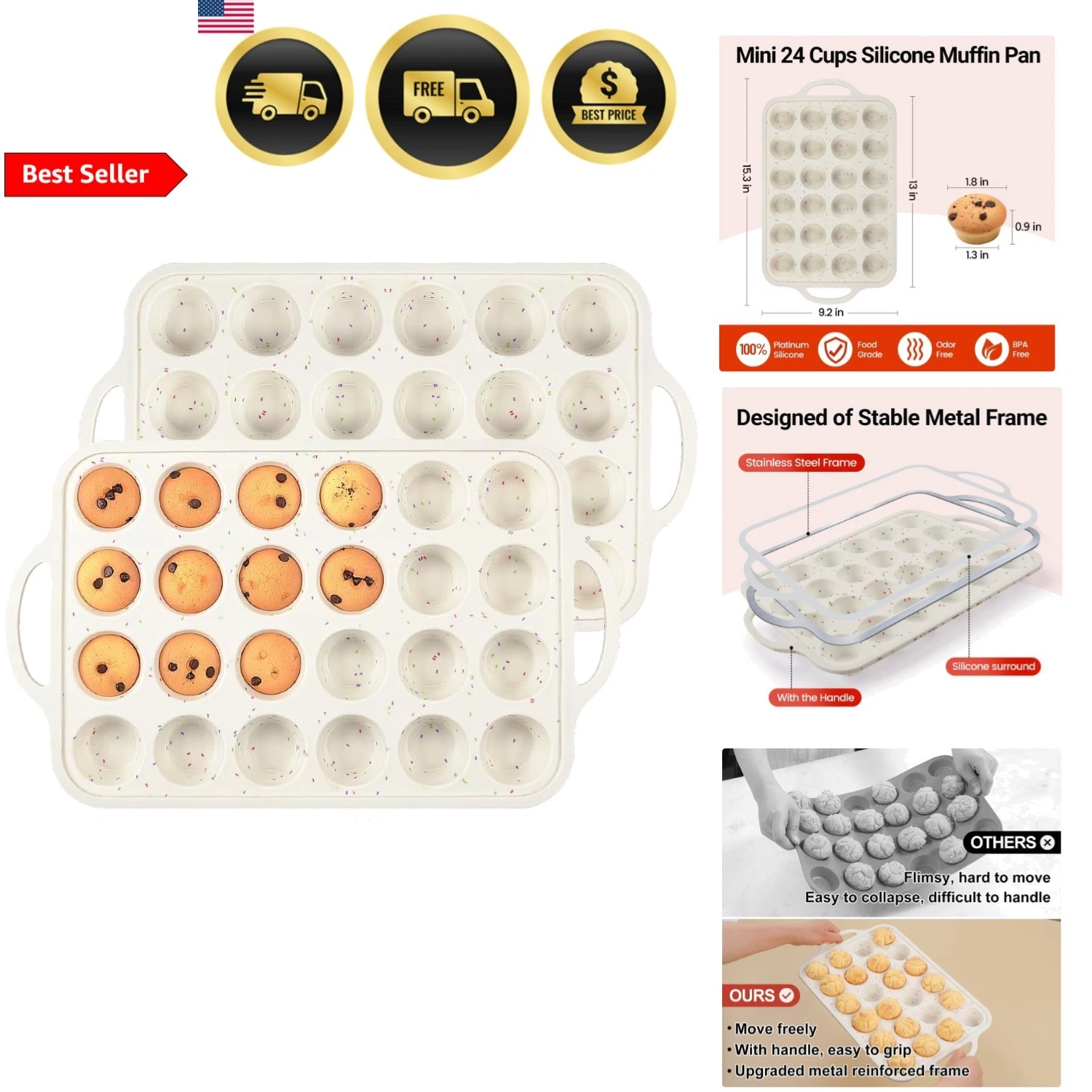 Mini Muffin Pan 24 Cup Nonstick Silicone Baking Molds With Handle 2 Pack
Opens in a new window or ta