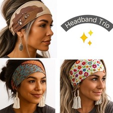 3 Pack Boho Chic Natural Cotton Headbands Variety Pack Adjustable Fits All
