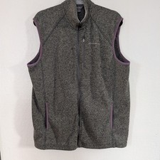 Eddie Bauer Fleece Lined Heather Grey Men's Zip Up Vest SZ L Outdoors Hiking