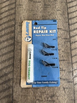 LAKER FISHING ROD TIP REPAIR KIT 3 DIFFERENT SIZE TIPS - EASY TO USE VINTAGE NEW