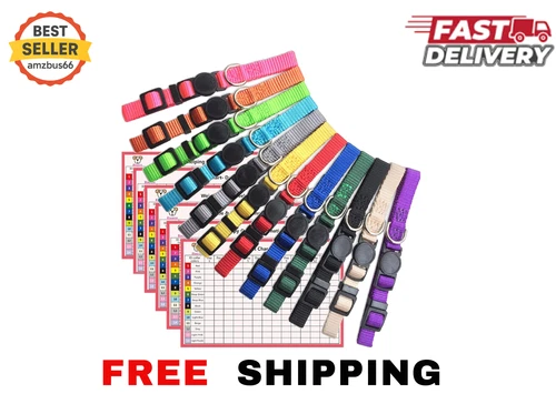 12 Pcs/Set Soft Nylon Puppy ID Collar Adjustable Whelping Breakaway Litter New