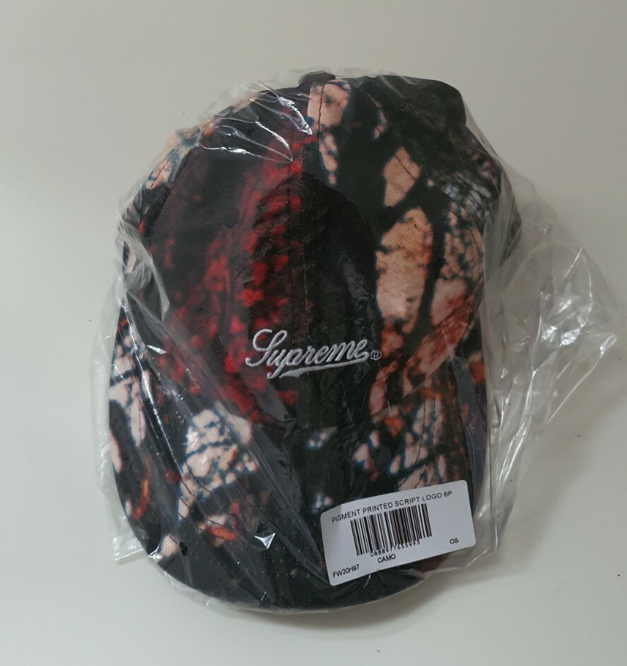 FW20 Supreme Pigment Print script logo 6-panel woods cap hat New 