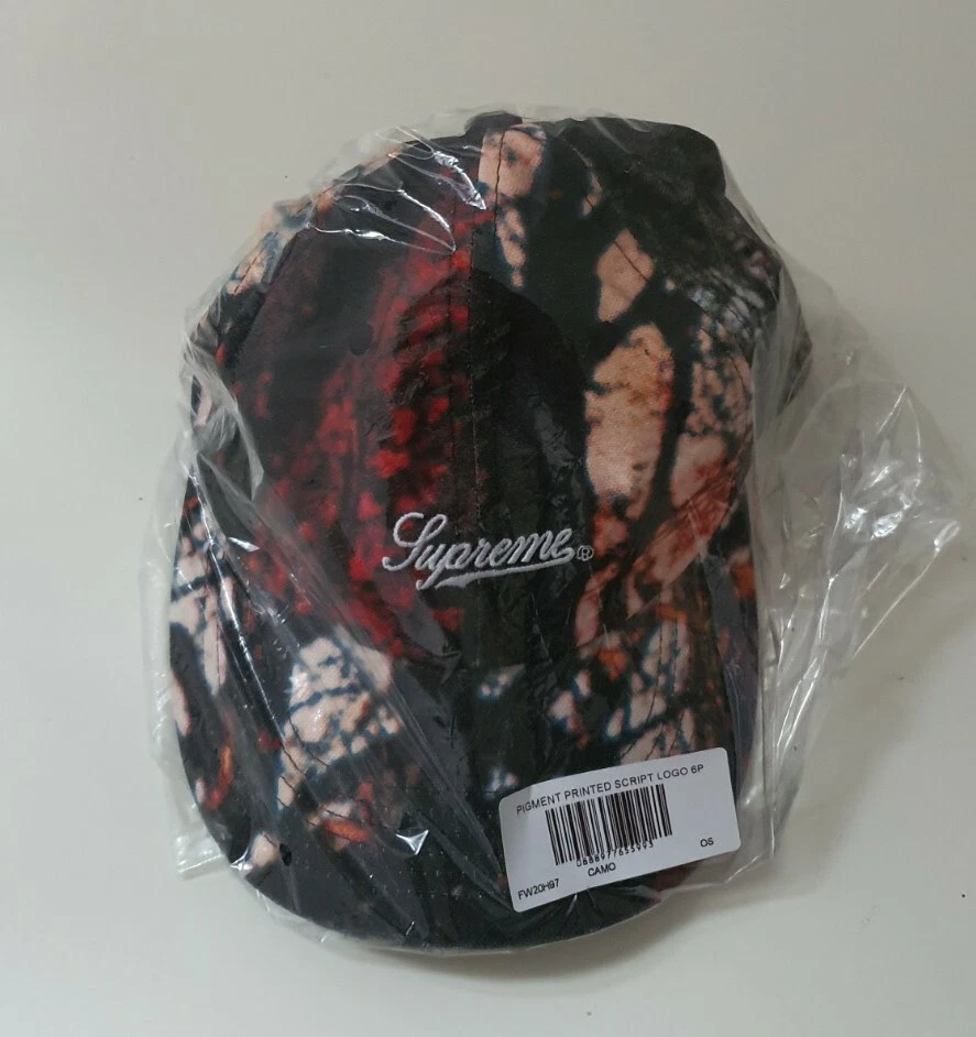 FW20 Supreme Pigment Aufdruck Script Logo 6 panel Hölzer Kappe Hut Ungeöffnet