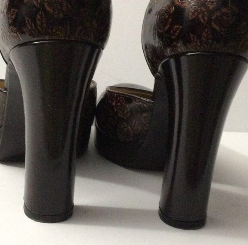 Dolce & Gabbana $995 Italian Floral Tooled Leather Platform Heels Brown 37.5 Exc - Picture 9 of 13