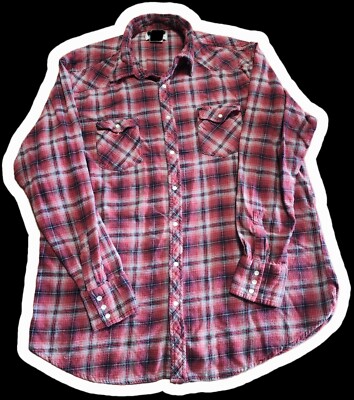 Wrangler Men s Rancher Flannel Burgundy 2XL Plaid Pearl Snap Western Cowboy