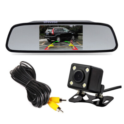 4.3'' TFT LCD Car Rear View Mirror Monitor Kit +4LED Reversing Backup Camera 170°