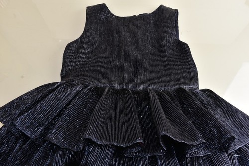 $1190 NEW Oscar de la Renta Girls Crinkle Spark Lamé Tiered Dress Navy Bow 6 12 - Picture 6 of 12
