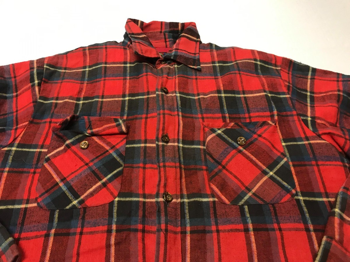 80s Vintage Fruit Of The Loom Plaid Flannel Shirt Red Men