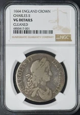 1664 England Crown - NGC VG Details Cleaned - Charles II - ✪COINGIANTS✪