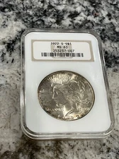 🌟 1922-S Peace  Dollar  Coin NGC MS63 OLD FATTY HOLDER, OH Soapbox 🔥 Color