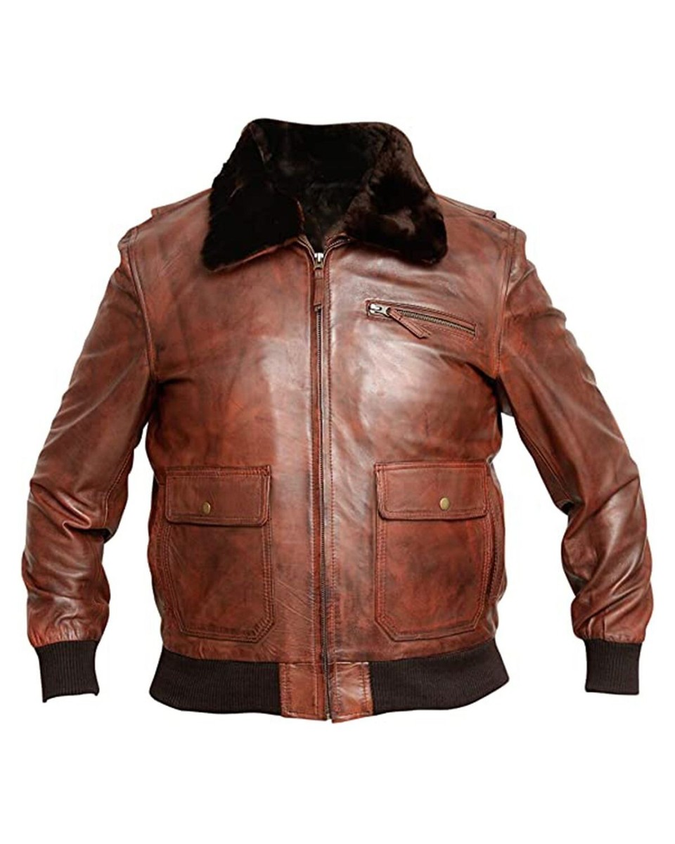Men Bomber Navy G1 Flight Brown WWll Genuine Aviator Sheep Leather