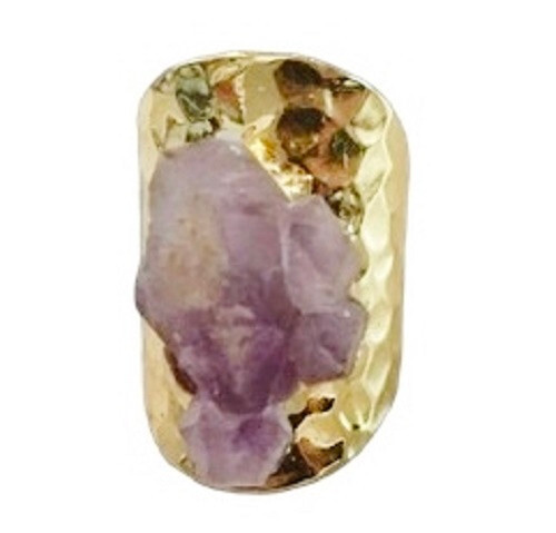 Raw Amethyst Point Ring Large Statement Cuff Natural Druzy Drusy Stone Gold Band