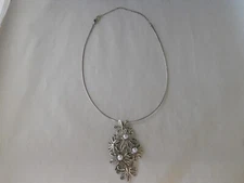 Hagit Gorali Pendant 21" Necklace Sterling Cascading Flowers & Pearls Israel