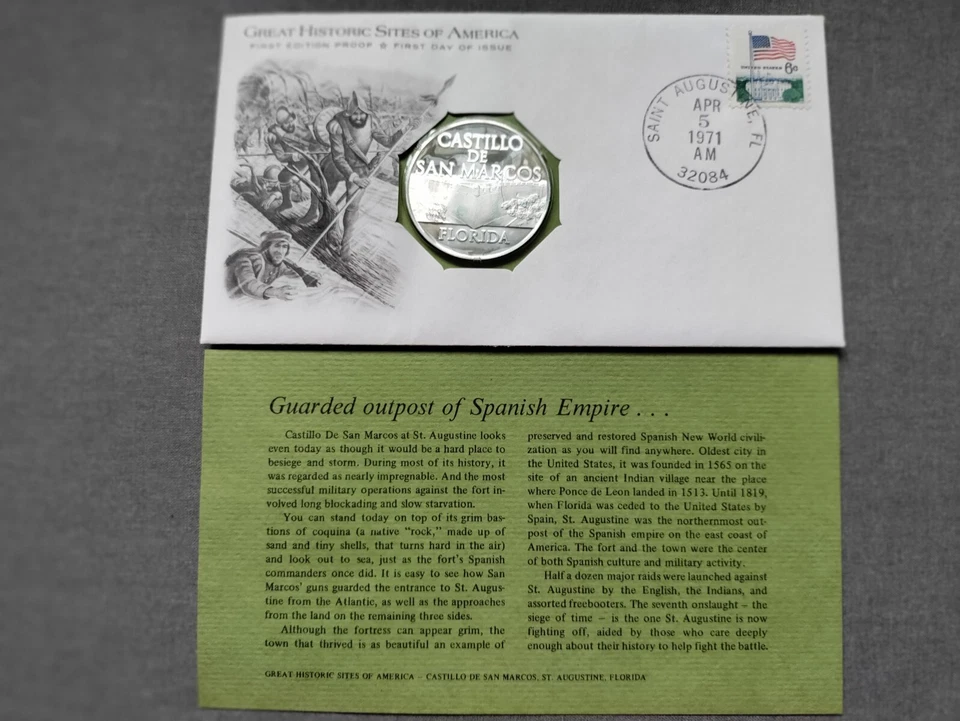 1971 Franklin Mint, proof silver medal FLORIDA - CASTILLO DE SANARCOS - Image 4 of 4