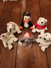 Set of 4 Coca Cola Polar Bears, a Penguin, and a Seal Plush Bean Bags with Tags