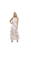 Ivory Floral Print Halter Maxi Dress