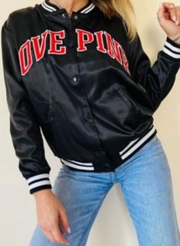 Black Satin Bomber Jacket Medium 