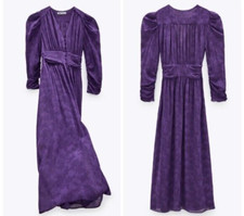 NWT Women ZARA Purple Jacquard Chiffon Midi Maxi Dress Bloggers Fav Beach XS