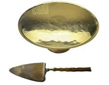 Evoca by L'Objet 24K Gold Plate Bamboo Cake Stand Pie Desert Server Set