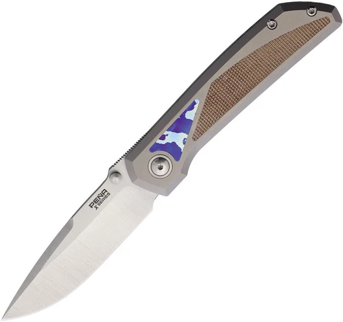 Pena Knives Mula Titanium & Brown Micarta Folding Bohler M390 Drop Pt Knife E71