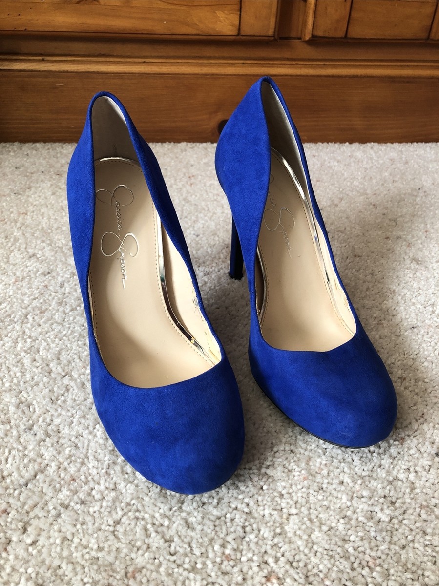 Jessica Simpson Calie Womens Pump Shoes Blue Suede Stiletto Heels Sz EUC