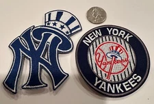 (2)-NEW YORK YANKEES Vintage Style Embroidered Iron On Patches  4” X 3” & 3”x 3”
